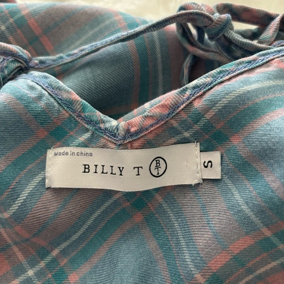 Billy T Strappy Maxi Dress in Hamp Plaid Small Sharkbite Raw Hem Lyocell *Flaw* - Picture 9 of 13